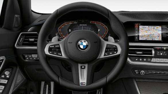 Кожаное рулевое колесо M BMW M340i xDrive G20 2020 BMW M340i xDrive G20 2020, кокпит с кожаным рулевым колесом M
