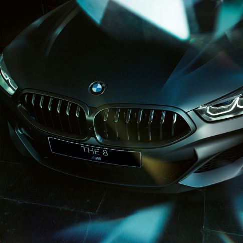 Решетка радиатора BMW M850i xDrive Gran Coupe G16 Решетка радиатора BMW M850i xDrive Gran Coupe G16 2019 МГ цвета Серебристо-синий Камень (металлик) из линейки BMW Individual, вид спереди крупным планом
