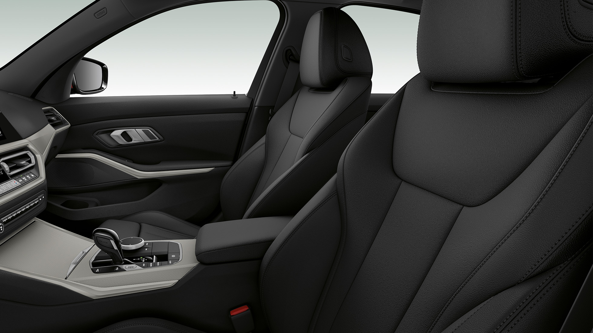 BMW 3 серии Седан Advantage, передние сиденья. Вид сбоку передних сидений седана BMW 3 серии Advantage крупным планом.