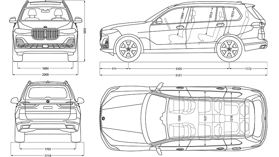 Чертеж с габаритами BMW X7 Чертеж с габаритами BMW X7